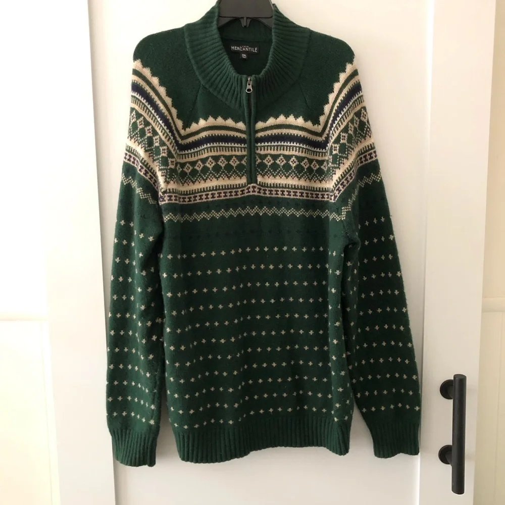 J. Crew Green Fair Isle Patterned Sweater XXL